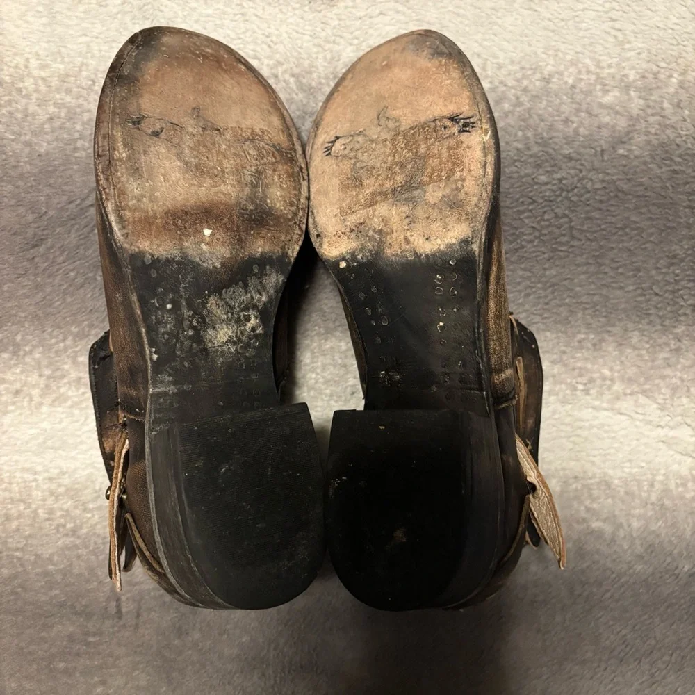 Freebird by Steven Slay Brown Distressed Leather Strap Ankle Booties 8